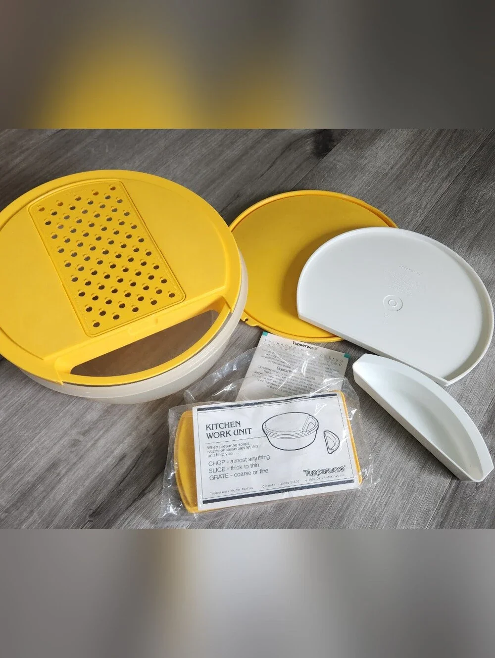 Tupperware Vintage Kitchen Work Unit, Harvest Yellow (8 Pieces) Chop Slice Grate